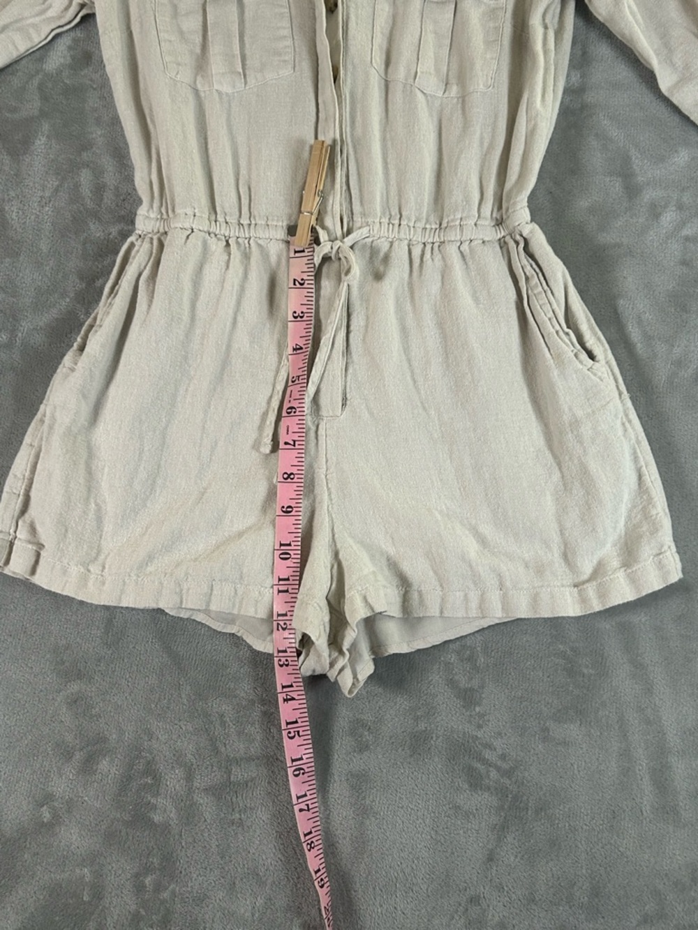 Abercrombie & Fitch Light Beige Linen-Cotton jumpsuit with Natural Texture - Picture 10 of 11